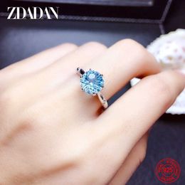 Solitaire Ring ZDADAN 925 Silver Blue Topaz For Women Wedding Fashion Jewellery Y2302