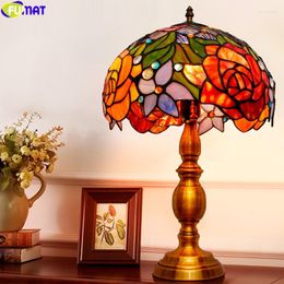 Table Lamps FUMAT Tiffany Rosary Rose Hanging Garden Stained Glass Lamp Desk Light Jade Flower Classical Multi Color Arts Lighting LED