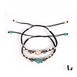 Charm Bracelets Sea Turtle Beads For Women Men 2 Colors Natural Stone Strand Elastic Friendship Bracelet Beach Jewelry Gifts Drop Del Ot8Fb