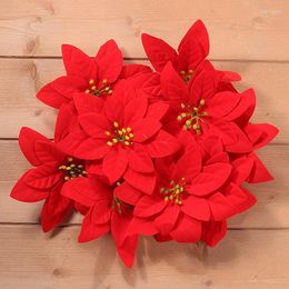 Decorative Flowers Artificial Christmas Tree Fake Glitter Poinsettia Flower For Xmas Festival Party DIY Decor 10pcs