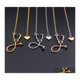 Pendant Necklaces Fashion Medical Jewelry Alloy I Love You Heart Necklace Stethoscope For Nurse Doctor Gift Wholesale Drop Delivery P Ote7I
