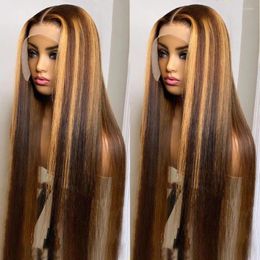 Highlight Straight 13x4 Lace Front Human Hair Wigs Brazilian Remy 30 32 Inch 4/27 Color Bone Frontal Wig For Women