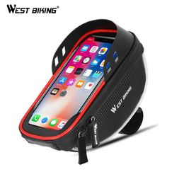 Panniers WEST BIKING Bicycle Handlebar Frame s With Warning Light Touch Screen Holder For 6 Inch Phone Bag Bike Accessories 0201