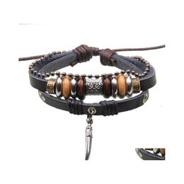 Charm Bracelets Leather Bracelet Genuine Wooden Bead Infinity Drop Delivery Jewellery Dhrb5