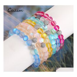 Beaded Strands Women Men Glass Flash Stone Beaded Bracelet 12 Colors Moonstone Dl Polish Frosted Zircon Micro Paved Beads Charm For Ote0P