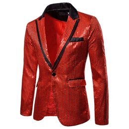 Men's Suits Blazers Sequin Party Coat Men Charm Casual Performance Jacket One Button Fit Long Sleeve Night Club Tops 230202