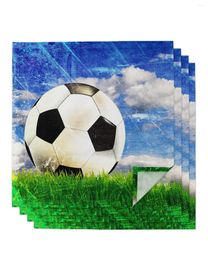 Table Napkin Football Sky Clouds Grass Soccer 4/6/8pcs Cloth Decor Dinner Towel For Kitchen Plates Mat Wedding Party Decoration