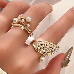 Wedding Rings Uilz Luxury Pearl Zircon Opening Adjustable Ring For Women South Korea's Wing Unusual Jewelry Exquisite Gifts 2023