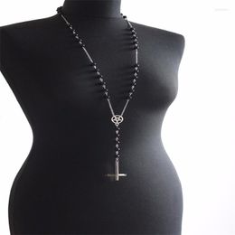 Chains Gothic Occult Black Rosary Necklace With Chain Links And Inverted Cross/Gemstone/Gothic//Satanic/Witchcraft/Left Hand Path
