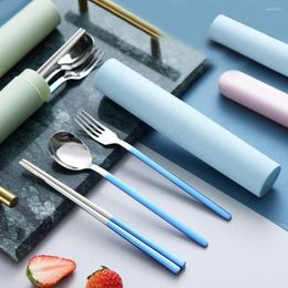 Dinnerware Sets Portable Camping With Storage Case Reusable Cutlery Set Tableware Stainless Steel Chopsticks Spoon Fork