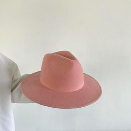 Stingy Brim Hats Classical Pink Hat Jazz Wool Fedora For Women Winter Warm Custom Caps Top Cape Sombrero Mujer Fascinator
