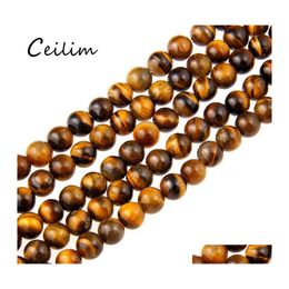 Stone 8Mm Yellow Beads Round Smooth Brown Tiger Eye Loose Bead For Bracelets Diy Jewelry Making Wholesale Drop Delivery Otoyn