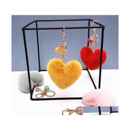 Key Rings Plush Heart For Women Faux Fur Love Bag Pendant Keychain Tassel Keyring Drop Delivery Jewellery Dhgul