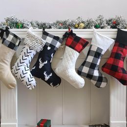 Christmas Decorations Original Design Embroidery Grey Burlap Bufflo Red Plaid Stocking In Bulks Hanging Ornament