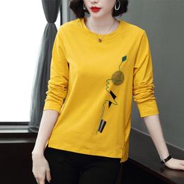 Women's T Shirts Tee Shirt Oversize Easy Long Sleeve Top Fall Clothes Autumn And Winter Cotton Material Tees Women Pulovers Jersey