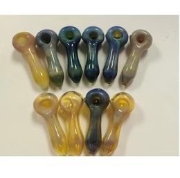 Latest Colorful Smoking Glass Pipe 10 Color Hand Cigarette Oil Burner Tobacco Spoon Pipes Tool Accessories