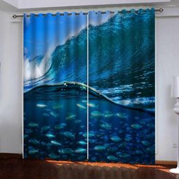 Curtain Custom Blue Ocean Curtains Window Blackout Luxury 3D Set For Bed Room Living Office El