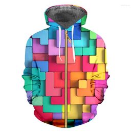 Men's Hoodies IFPD EU Size Zipper Mens Cool Print Coloured Square Puzzle 3D Sweatshirt Couple Hooded Man Plus Long Sleeve Pullover