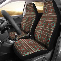 Car Seat Covers Dark Brown Turquoise Red Tribal Ethnic Pattern Set Pack Of 2 Universal Front Protective Cover