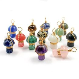 Charms Copper Wire Wrap Mushroom Natural Stone Quartz Crystal Amethysts Tiger Eye Pendant For Necklaces Earrings Jewellery Mak Dhgarden Dhloe