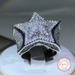 Solitaire Ring 925 Silver High Quality Hip Hop Big Five Star For Women Pave Setting Zircon Party Cookic Jewellery Gift Y2302