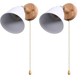 Wall Lamp 2X Nordic Wooden Bedside Sconce Light For Bedroom Corridor With Zip Switch Freely Rotatable(White)