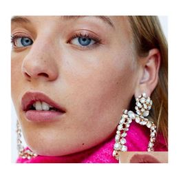 Dangle Chandelier Fashion Big Geometry Earring Crystal Stone Long Drop Earrings For Women Gold Colour Round Square Statement Weddin Otyng