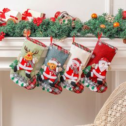 Christmas Decorations Linen Large Stockings Fence Gift Bag Tree Hanging Decoration Accessories Candy