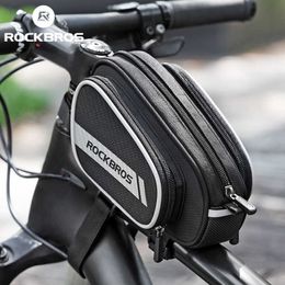 Panniers s ROCKBROS Top Tube Reflective Strip Scalable Big Capacity MTB Bicycle Saddle Front Bag 1.8L Bike Accessories 0201