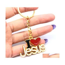 Key Rings Ilove Jesus Christ Love Keychain Pendant Ring Religious Jewelry 122C3 Drop Delivery Dh9Na