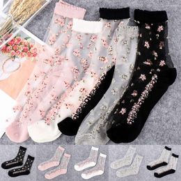 Women Socks 1 Pair Spring Summer Women's Cool Crystal Silk Short Tube Jacquard Ankle High Quality