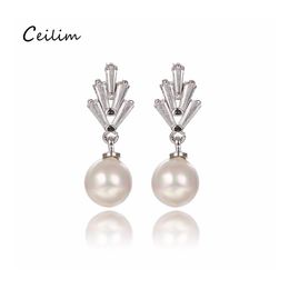 Charm Zircon Stones Clear Dangle Earring Stud White Simated Pearl Earrings For Women Lady Girls Party Jewellery Bridesmaid Gifts Drop D Otwjh