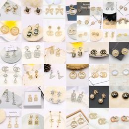 Lots Random Send Brand Designers Letters Stud Women Crystal Rhinestone Pearl 18k Gold Plated 925 Silver Earring Wedding Party Jewerlry