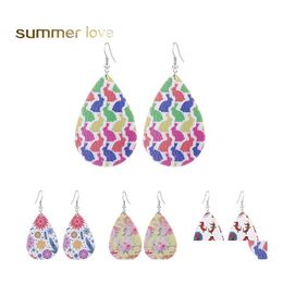 Charm Summer Flower Printed Faux Leather Dangle Earring Cute Animal Dog Print Earrings For Women Drop Delivery Jewelry Otzjk