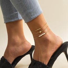 Anklets Fashion Gold Colour Multilayer Chain For Women Simulated Pearl Beaded Leg Ankle Bracelet Foot Jewellery