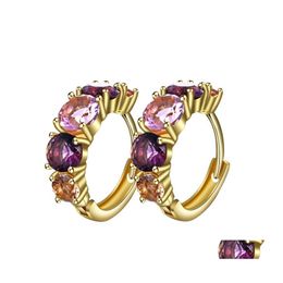 Hoop Huggie Fashion Earrings For Women Gold Colour Plated With Pink Purple Zircon Crystal Statement Jewellery High Quality Drop Delive Otisz