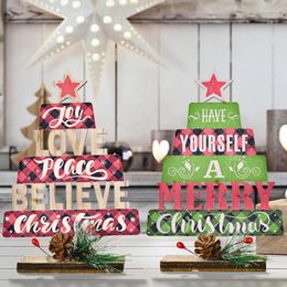 Christmas Decorations Tree Shape English Alphabet Desktop Ornaments Wooden Hollow Merry Party