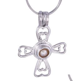 Pendant Necklaces Clover Shape Cross Heart Pearl Locket 18Kgp Cage Fitting For Necklace Accessory Fashion Lady And Girl P6 Drop Deli Dhxyg