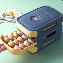 Storage Bottles Plastic Refrigerator Household Egg Box Drawer-Type Solid Color Dumpling Layer Tray Kitchen