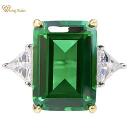 Solitaire Ring Wong Rain 925 Sterling Silver Emerald Cut 10*14 MM Created Moissanite Engagement Luxury For Women Fine Jewelry Gift Y2302