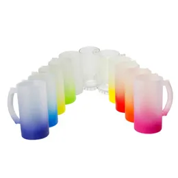 16oz Sublimation glasses Mug with handle Gradient Wine Glasses Heat Transfer Printing Frosted cup Transparent Glass Cup 00