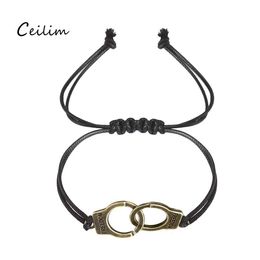 Link Chain Special Lettering Dom Woman Handcuffs Bracelet Handmade Black Braided Couple Lover Valentines Day Gift Jewelry Wholesale Ot74X