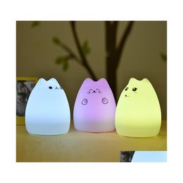 Night Lights 3D Colorf Cat Sile Led Light Rechargeable Touch Sensor 2 Modes Children Cute Lamp Bedroom Drop Delivery Lighting Indoor Dhk0T