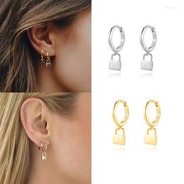 Hoop Earrings Gold Silver Colour Pendant Glossy Locker Drop Earring Women Fashion Plain Simple Piercing Pendiente Rock Punk Party Jewellery