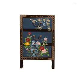 Christmas Decorations Hand-Painted Bedside Table Chinese Classical Antique Reproduction Furniture Wood Blue Three-Bucket