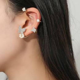 Backs Earrings Gold Plated Metal Ear Bone Clip For Women Sweet Exquisite Sparkling Zircon Butterfly Cuff Earring Korean Party Jewelry