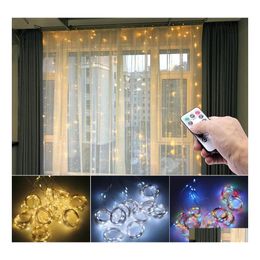 Led Strings Fairy Lights Garland Curtain Lamp Remote Control Usb String Year Christmas Decorations For Home Bedroom Window Drop Deli Dhjbz