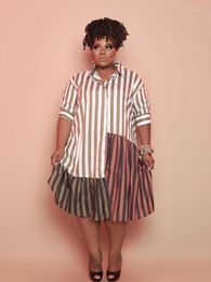 Plus Size Dresses For Women Clothing Long Sleeve Shirt Dress Striped Patchwork Lady Casual Wholesale Bulk Drop