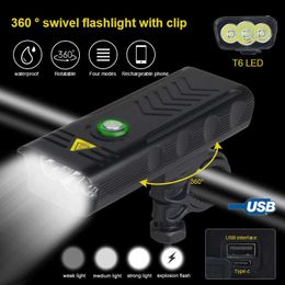 Lights USB Rechargeable Bike Light Front Bicycle Lamp LED Cycling Headlight with Built-in 9600 mAh Battery Power Bank Function 0202