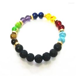 Strand Chakra Bracelet Men Black Lava Healing Balance Beads Reiki Buddha Prayer Natural Stone Yoga Jewellery For Women